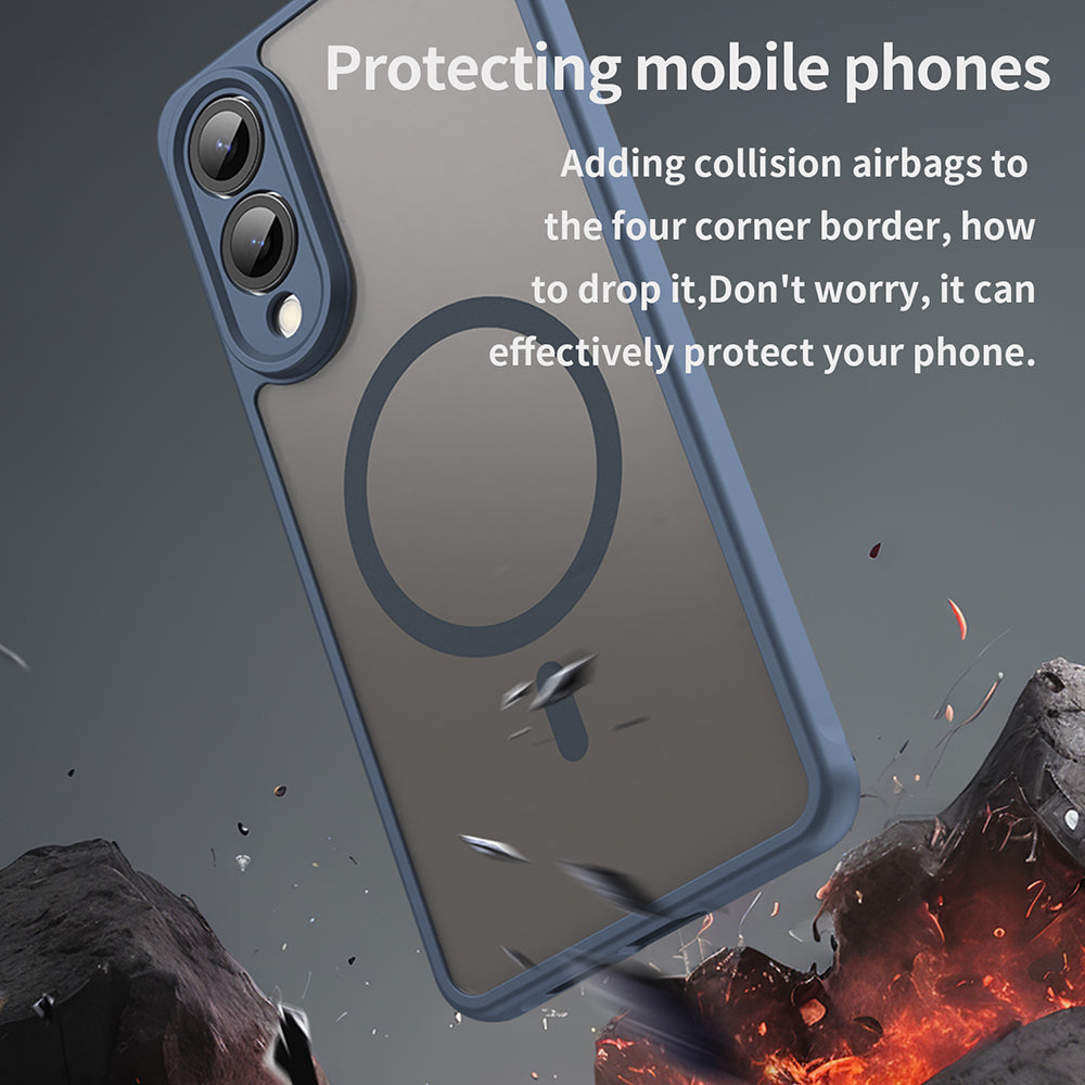 Coque MagSafe pour Samsung Galaxy S25 Edge S937, Techsuit, HaloFrost II, Bleu marine