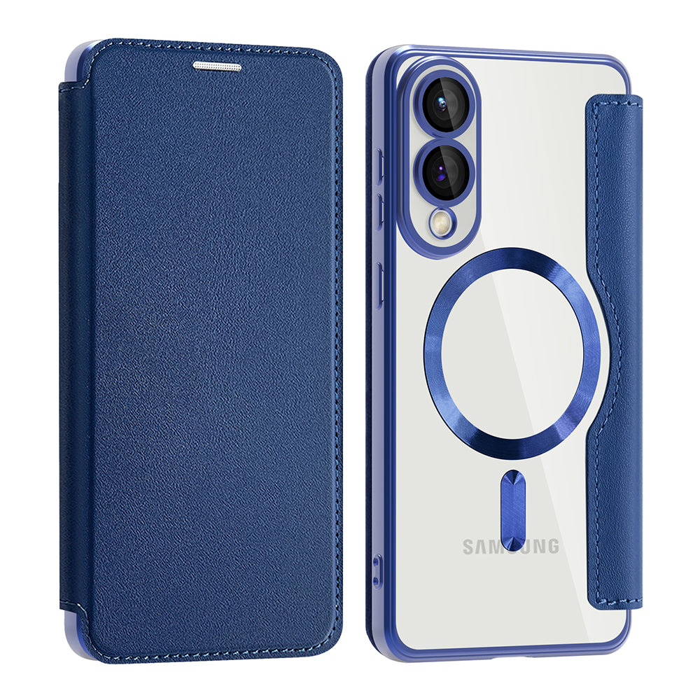 Coque MagSafe pour Samsung Galaxy S25 Edge S937, Techsuit, SmartMag Book, Bleue