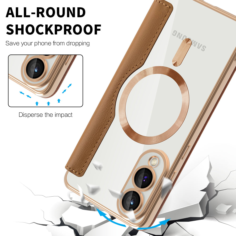 Coque MagSafe pour Samsung Galaxy S25 Edge S937, Techsuit, SmartMag Book, Marron