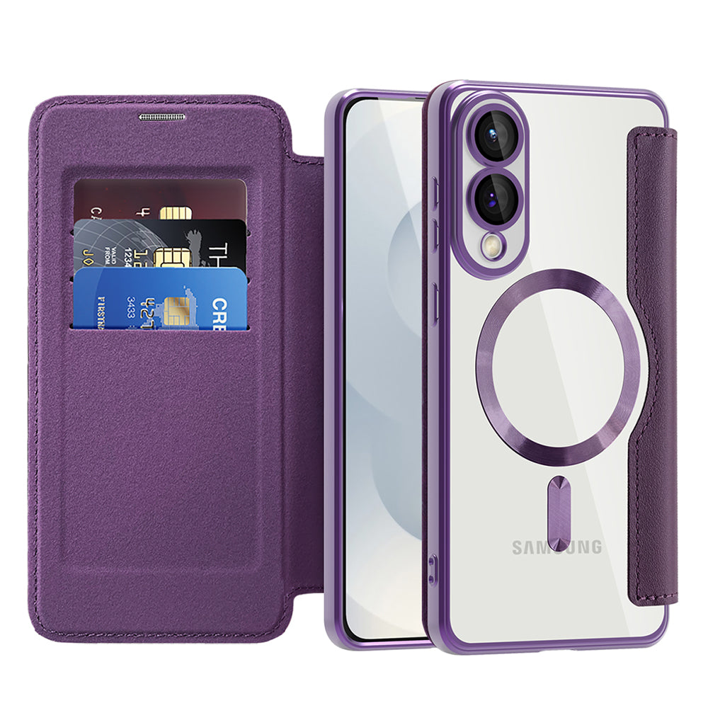 Coque MagSafe pour Samsung Galaxy S25 Edge S937, Techsuit, SmartMag Book, Violet