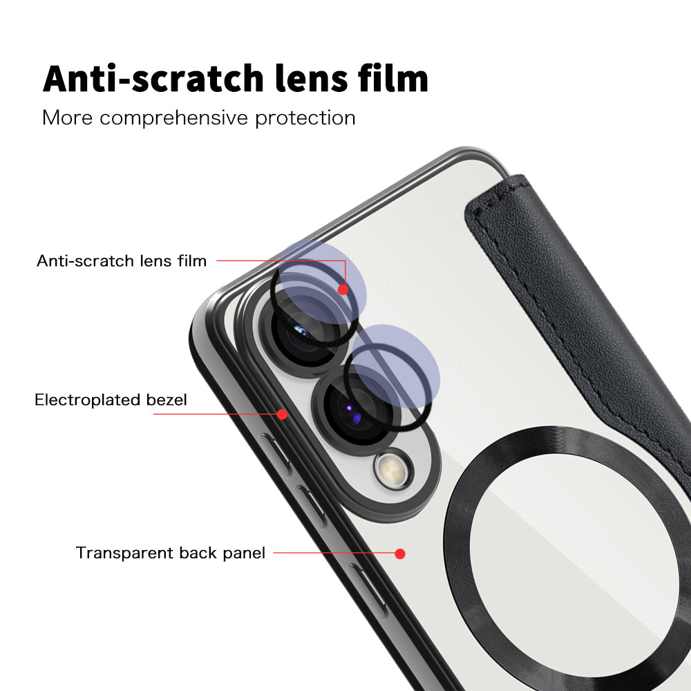 Coque MagSafe pour Samsung Galaxy S25 Edge S937, Techsuit, SmartMag Book, Noire