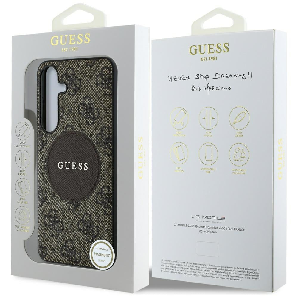 Étui MagSafe pour Samsung Galaxy S25+ S936, Guess, logo classique 4G Circle, Marron