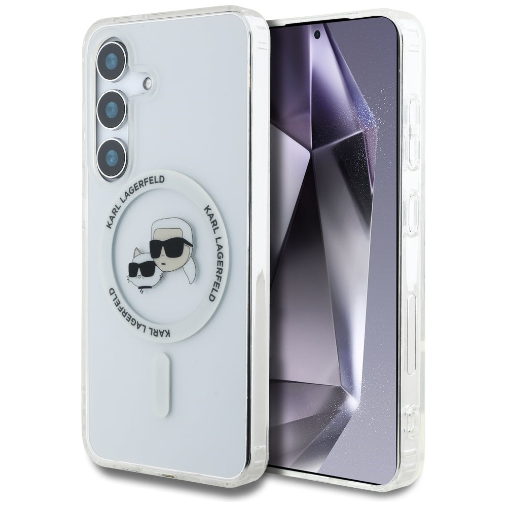 MagSafe Case for Samsung Galaxy S25+ S936, Karl Lagerfeld, IML Metal Karl & Choupette's Heads, Silver
