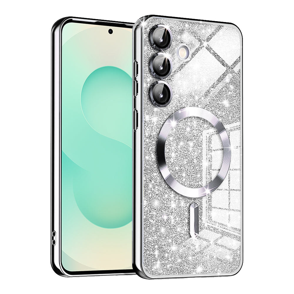Coque MagSafe pour Samsung Galaxy S25+ S936, Techsuit, Luxury Glitter, Argentée
