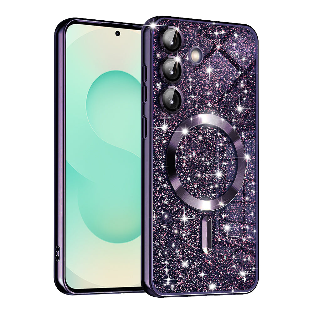 Coque MagSafe pour Samsung Galaxy S25+ S936, Techsuit, Luxury Glitter, Violet Foncé