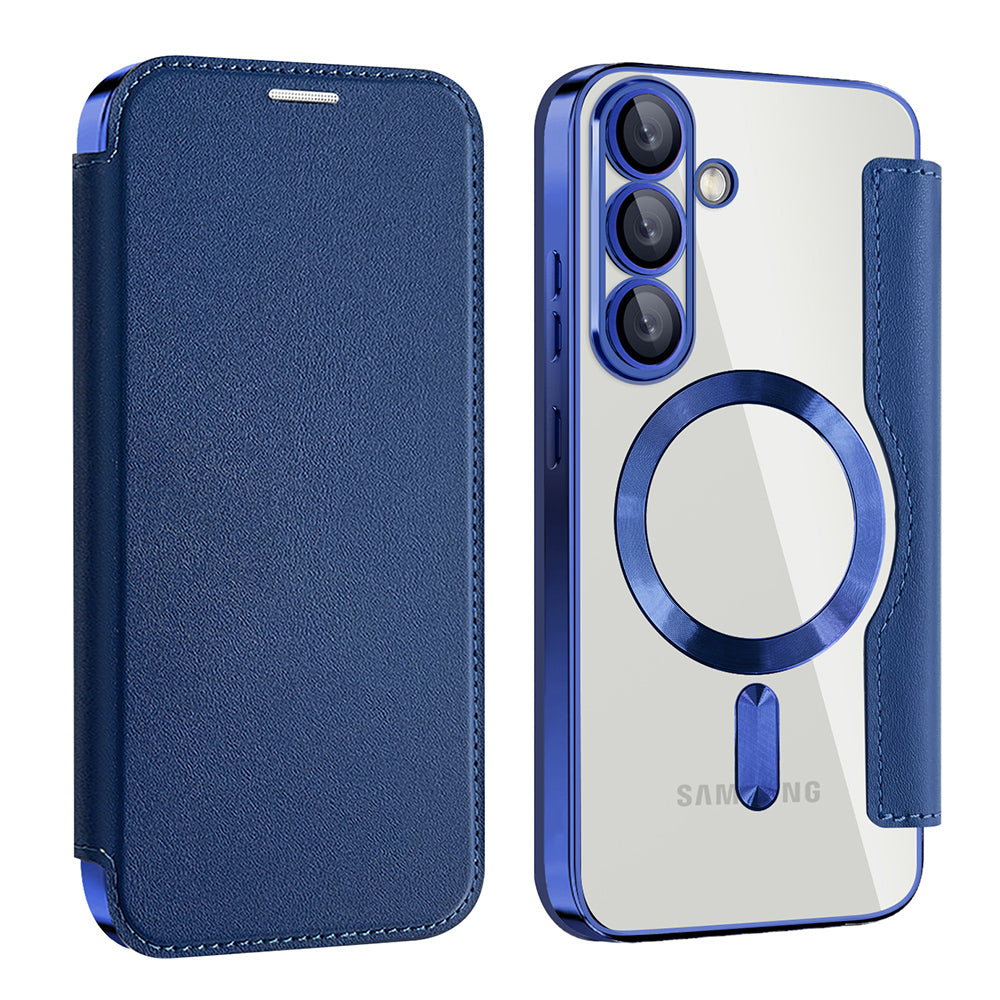 Coque MagSafe pour Samsung Galaxy S25+ S936, Techsuit, SmartMag Book, Bleue