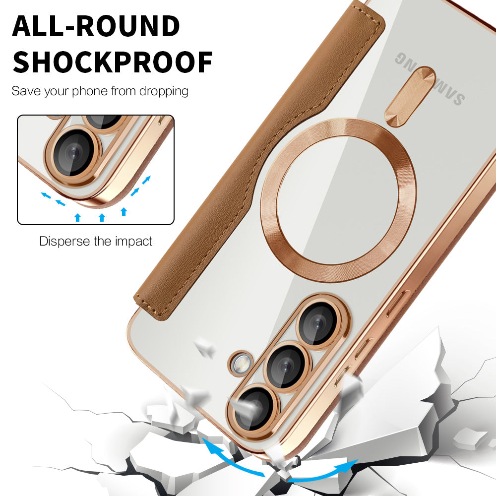 Coque MagSafe pour Samsung Galaxy S25+ S936, Techsuit, SmartMag Book, Marron
