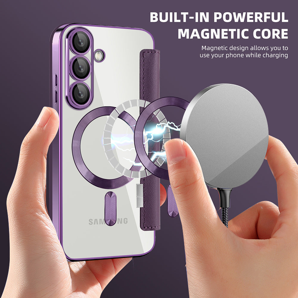 Coque MagSafe pour Samsung Galaxy S25+ S936, Techsuit, SmartMag Book, Violet
