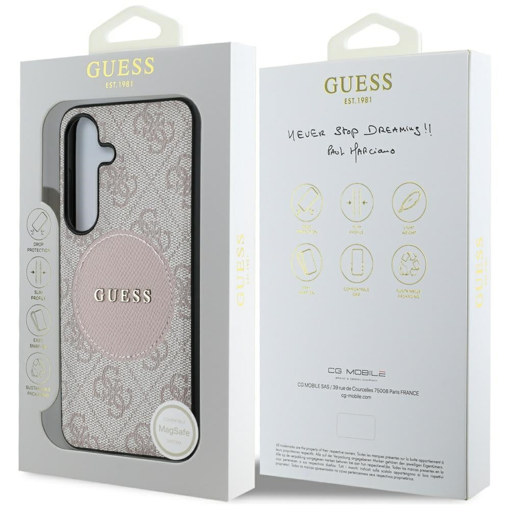 MagSafe Case for Samsung Galaxy S25 S931, Guess, 4G Circle Classic Logo, Pink