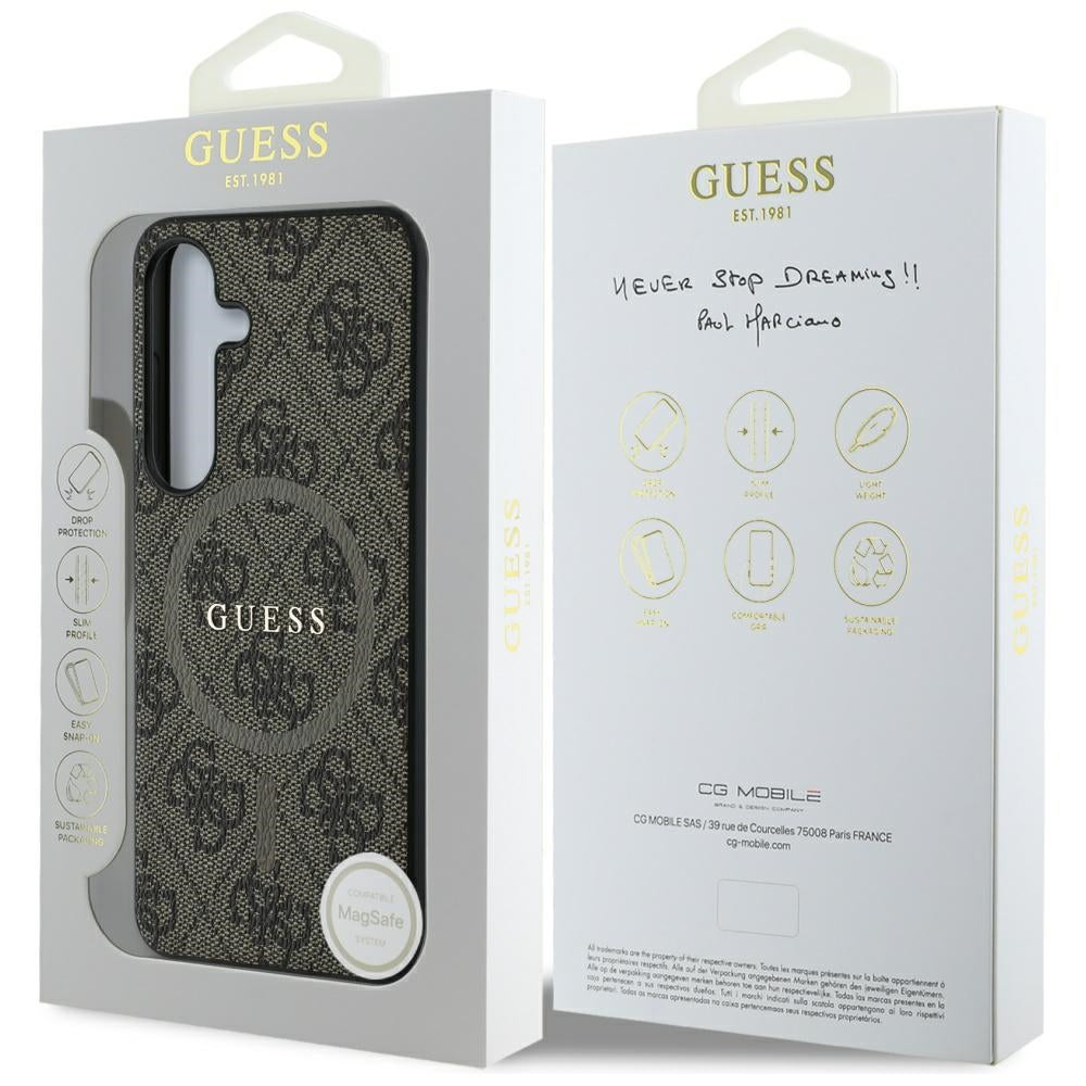 Étui MagSafe pour Samsung Galaxy S25 S931, Guess, 4G Ring Classic Logo, Marron