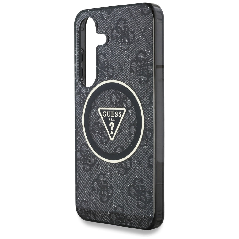 Étui MagSafe pour Samsung Galaxy S25 S931, Guess, IML Glitter 4G Cercle Triangle, Noir