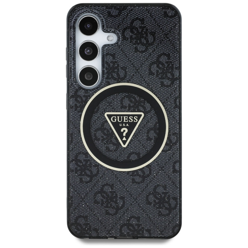 Étui MagSafe pour Samsung Galaxy S25 S931, Guess, IML Glitter 4G Cercle Triangle, Noir