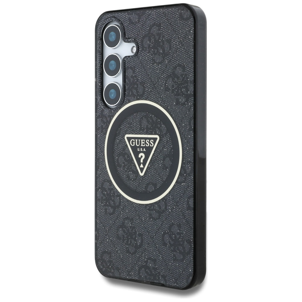 Étui MagSafe pour Samsung Galaxy S25 S931, Guess, IML Glitter 4G Cercle Triangle, Noir