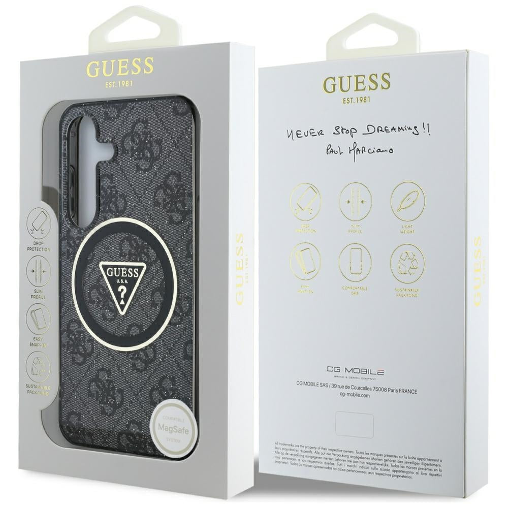 Étui MagSafe pour Samsung Galaxy S25 S931, Guess, IML Glitter 4G Cercle Triangle, Noir