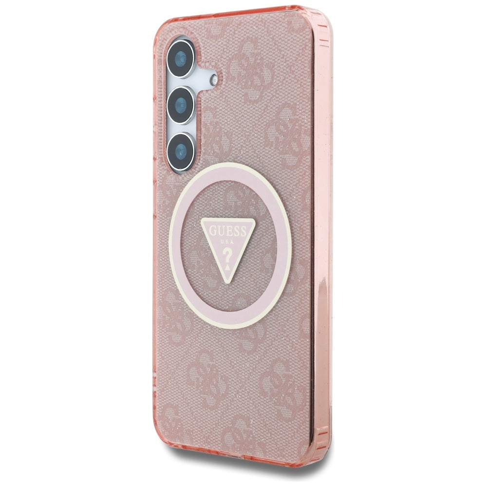 MagSafe Case for Samsung Galaxy S25 S931, Guess, IML Glitter 4G Circle Triangle, Pink