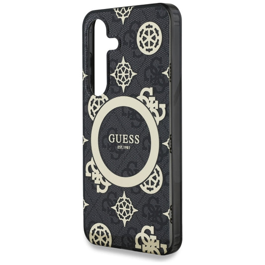 Étui MagSafe pour Samsung Galaxy S25 S931, Guess, IML Peony On 4G Background, Noir