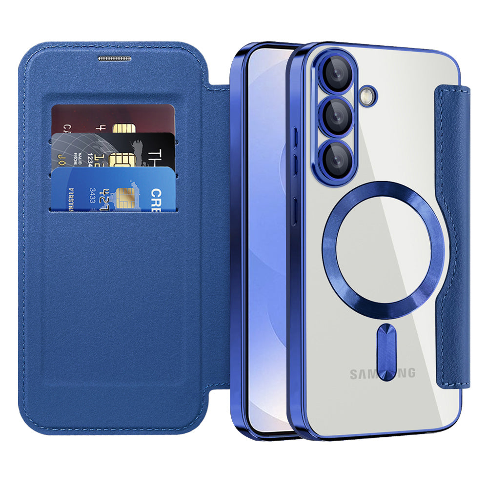 Coque MagSafe pour Samsung Galaxy S25 S931, Techsuit, SmartMag Book, Bleue