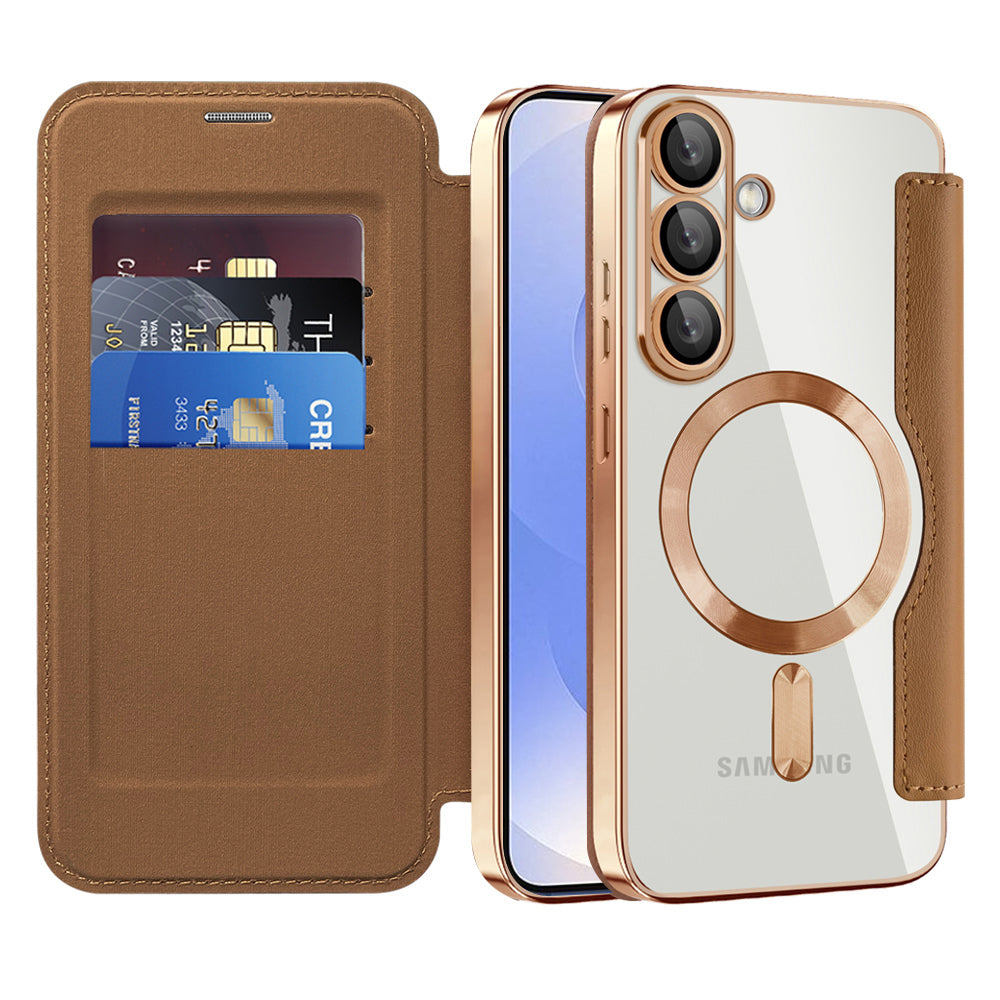 Coque MagSafe pour Samsung Galaxy S25 S931, Techsuit, SmartMag Book, Marron
