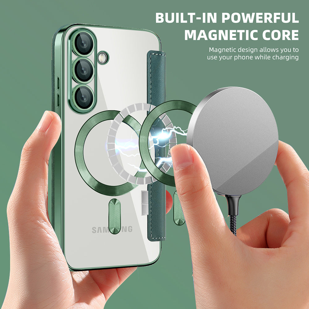 Coque MagSafe pour Samsung Galaxy S25 S931, Techsuit, SmartMag Book, Vert