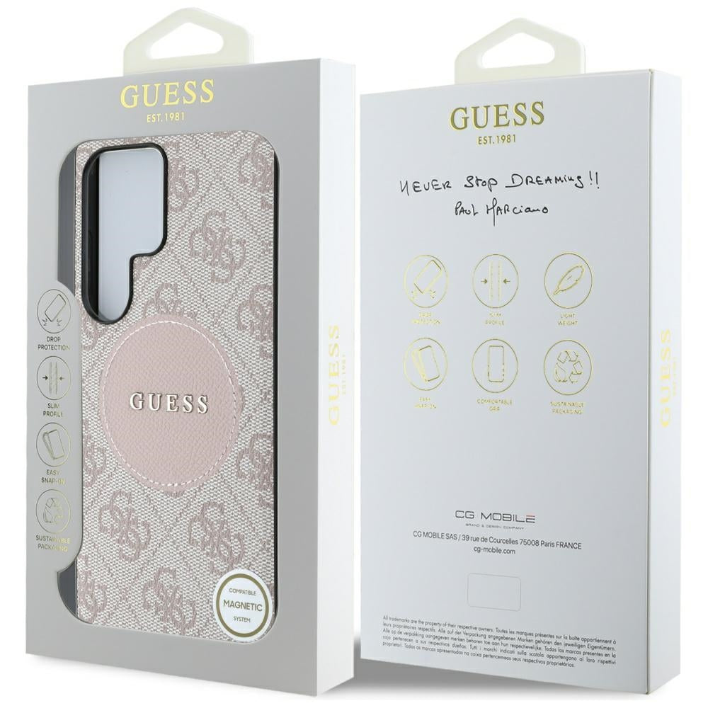 Étui MagSafe pour Samsung Galaxy S25 Ultra S938, Guess, logo classique 4G Circle, Rose