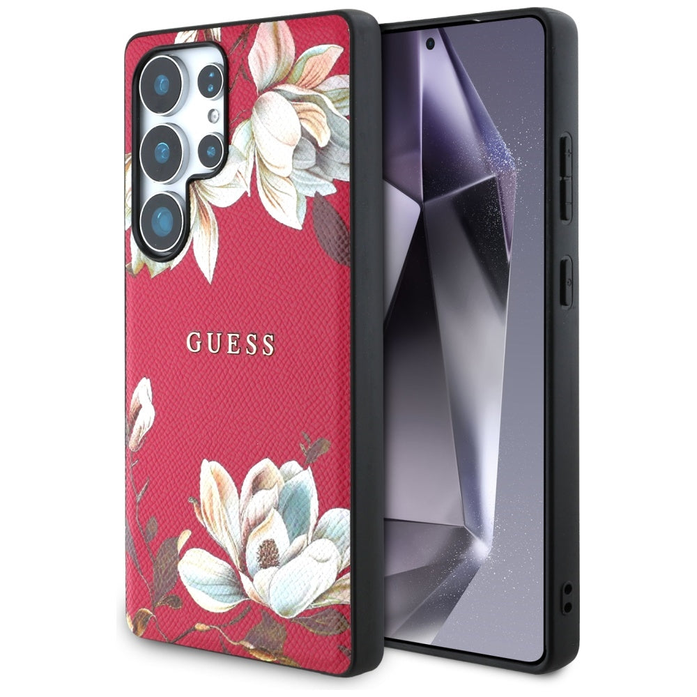 Coque MagSafe pour Samsung Galaxy S25 Ultra S938, Guess, Grained Flowers, Fuchsia