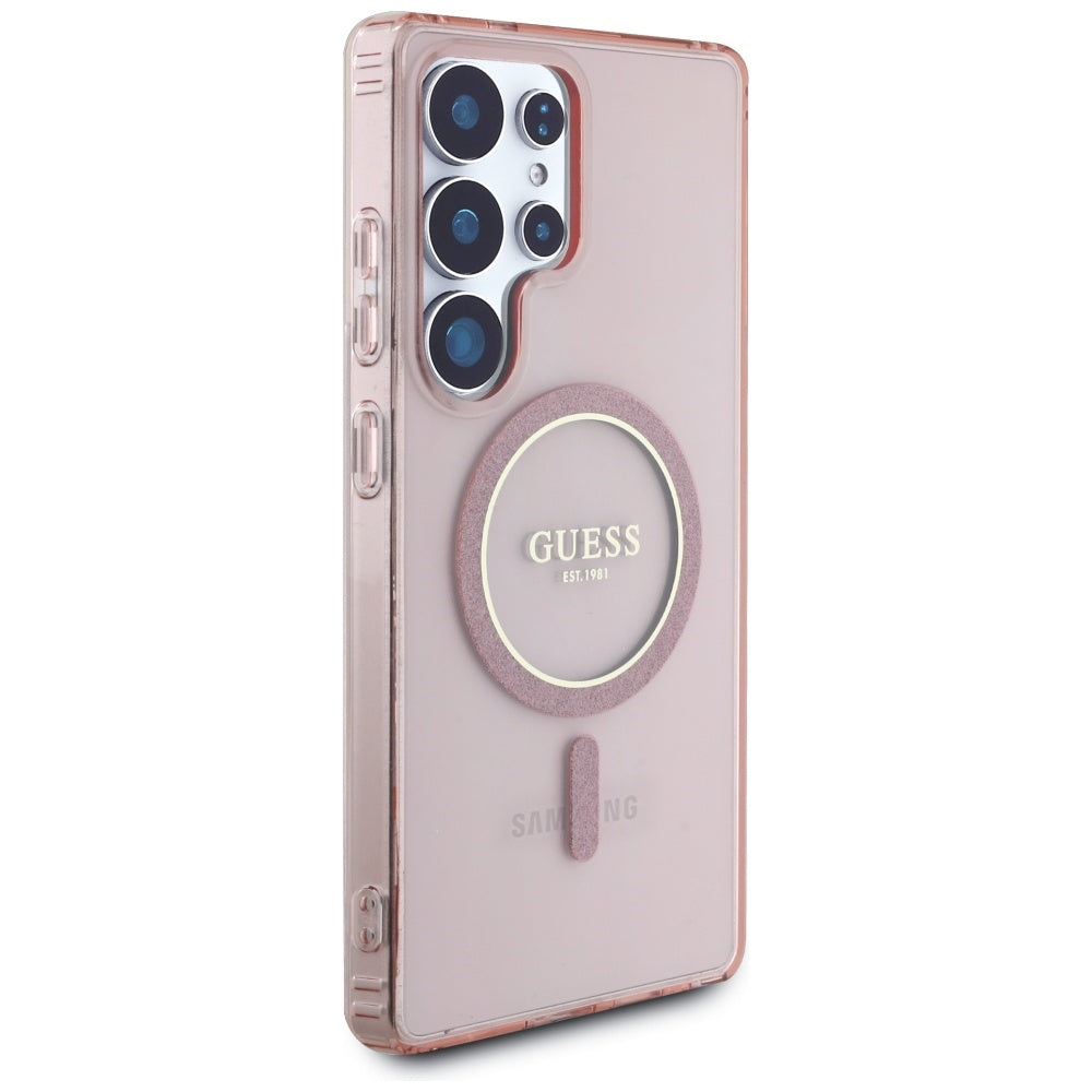 MagSafe Case for Samsung Galaxy S25 Ultra S938, Guess, IML Glitter Circle, Pink