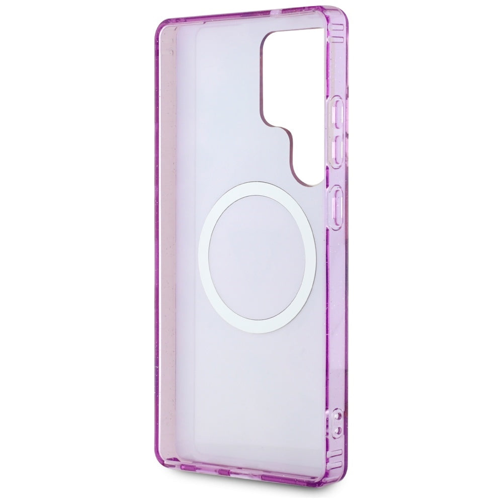 Étui MagSafe pour Samsung Galaxy S25 Ultra S938, Guess, IML Metal Glitter Flowers Triangle, Violet