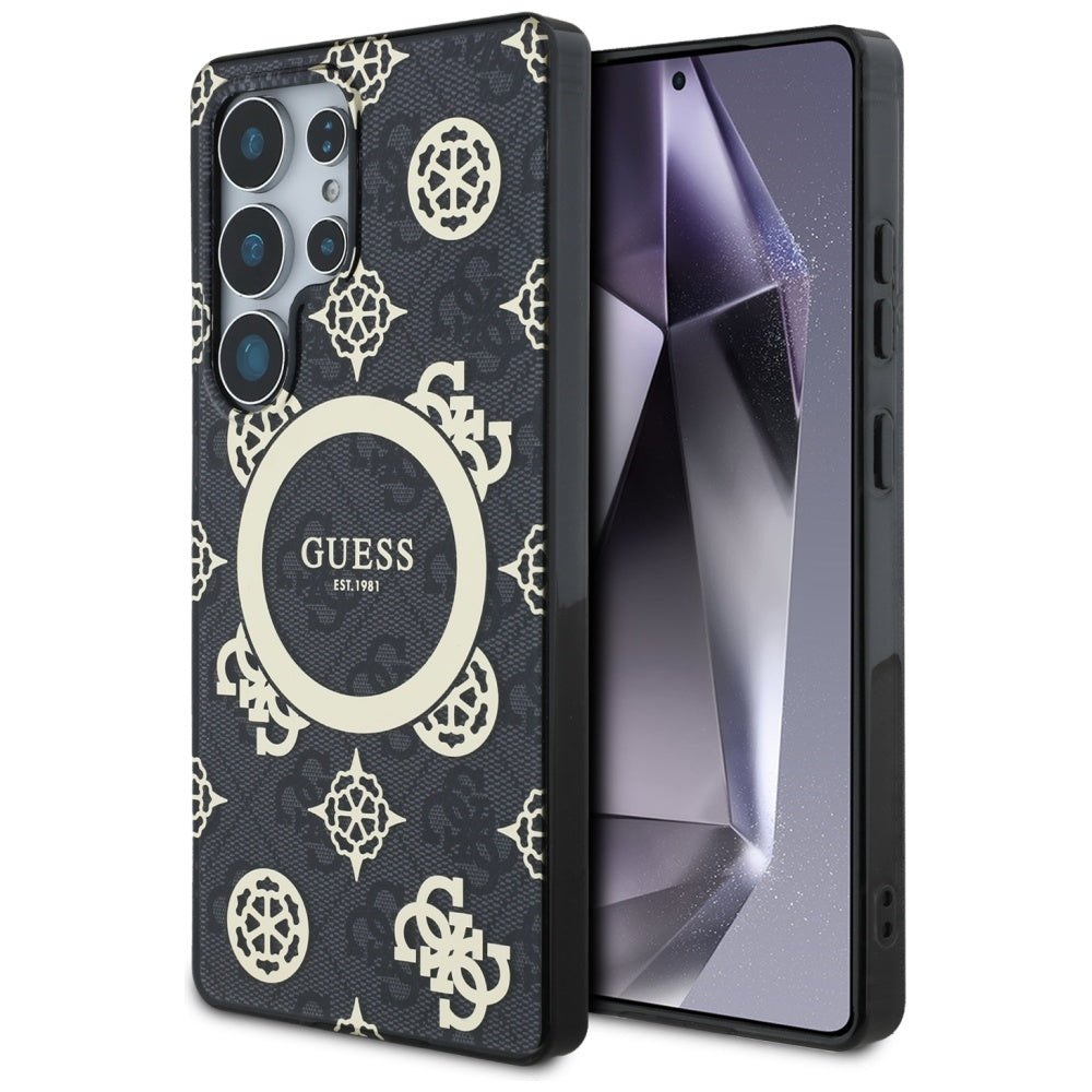 Étui MagSafe pour Samsung Galaxy S25 Ultra S938, Guess, IML Peony On 4G Background, Noir