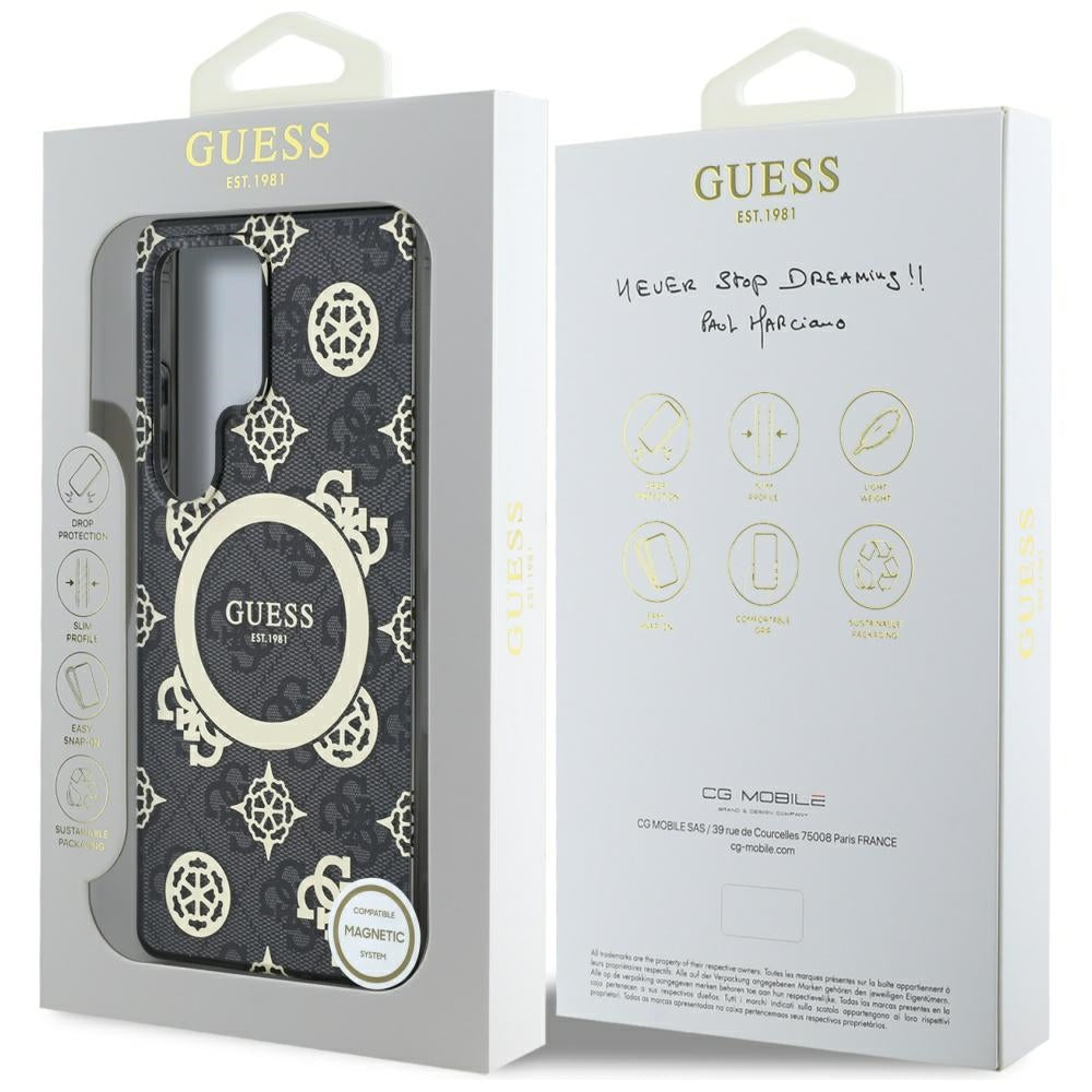 Étui MagSafe pour Samsung Galaxy S25 Ultra S938, Guess, IML Peony On 4G Background, Noir