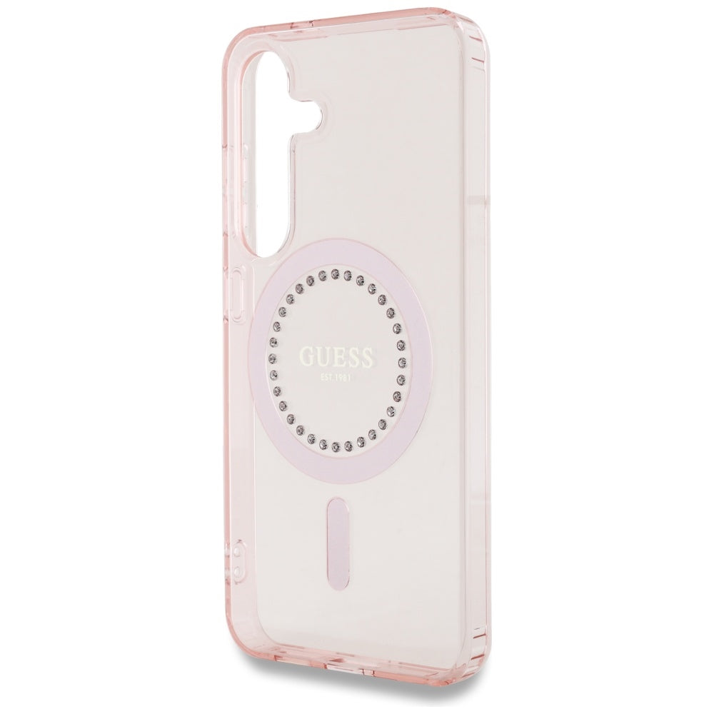 Étui MagSafe pour Samsung Galaxy S25 S931, Guess, IML Rhinestone, Rose