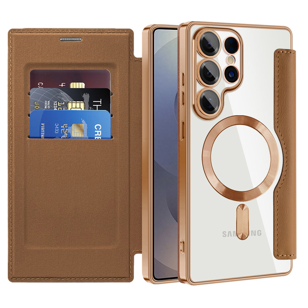 Coque MagSafe pour Samsung Galaxy S25 Ultra S938, Techsuit, SmartMag Book, Marron