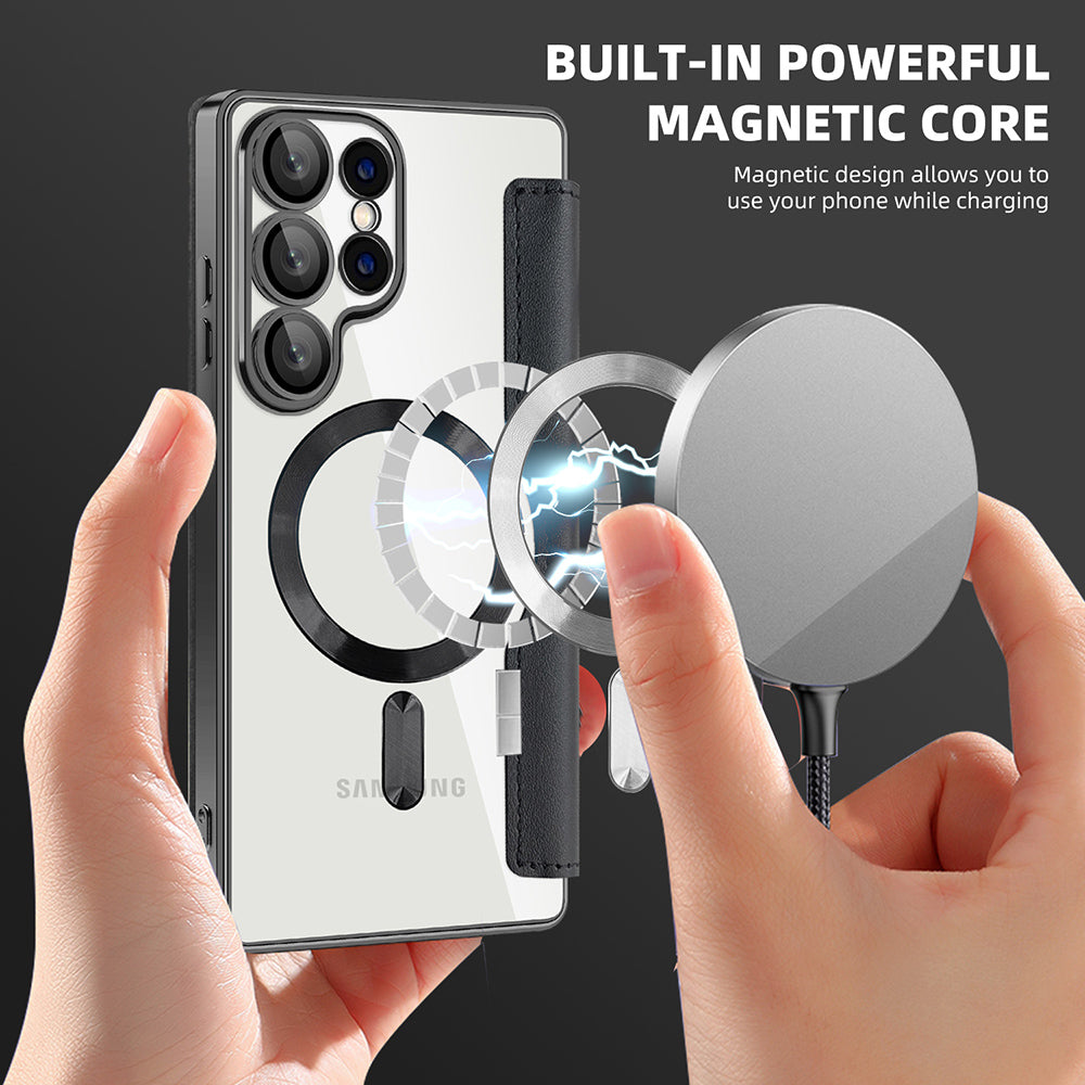 Coque MagSafe pour Samsung Galaxy S25 Ultra S938, Techsuit, SmartMag Book, Noire