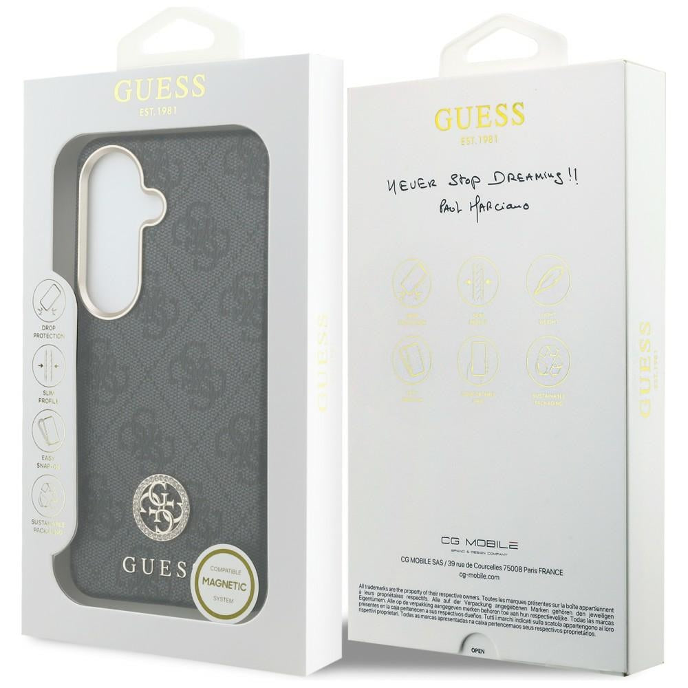 Coque MagSafe pour Samsung Galaxy S26 Plus S947, Guess, Logo Rond 4G en Strass, Noire