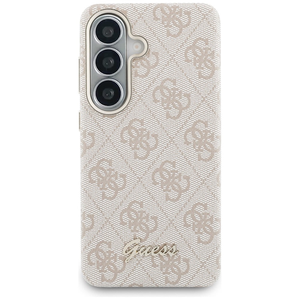 Coque MagSafe pour Samsung Galaxy S26 S942, Guess, Logo Script 4G, Rose