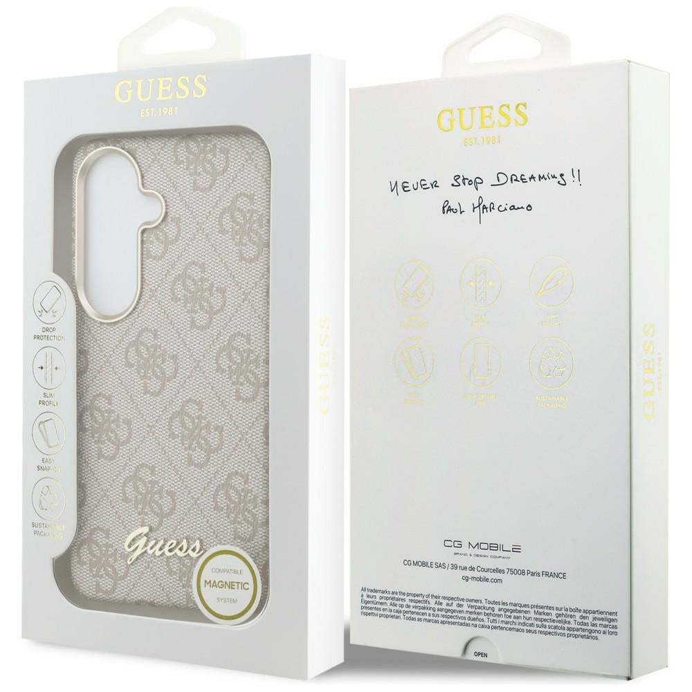 Coque MagSafe pour Samsung Galaxy S26 S942, Guess, Logo Script 4G, Rose