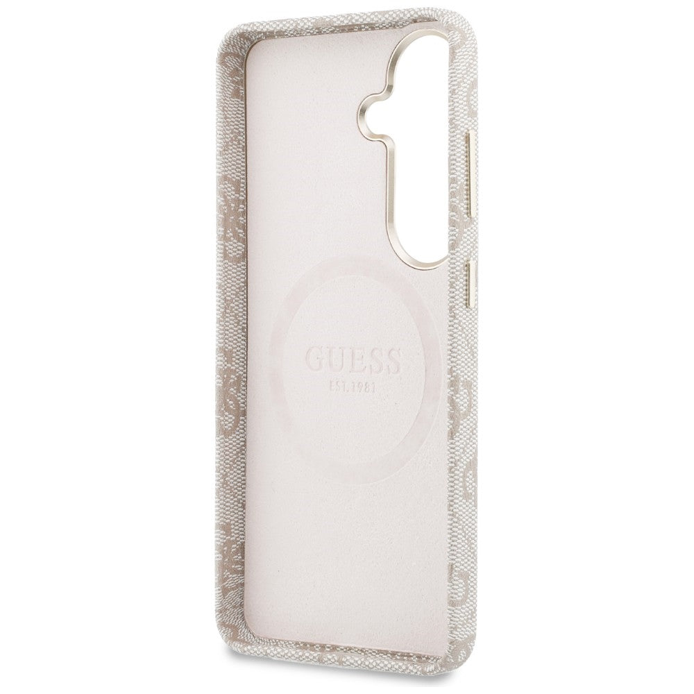 Coque MagSafe pour Samsung Galaxy S26 S942, Guess, Logo Script 4G, Rose