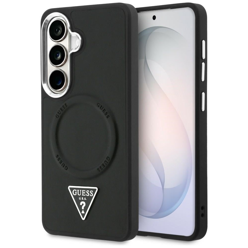 Coque MagSafe pour Samsung Galaxy S26 S942, Guess, Logo Triangle Anneau en Relief, Noire