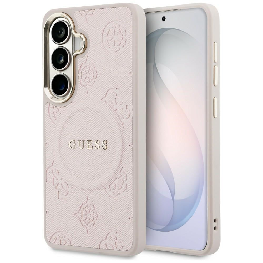 MagSafe Case for Samsung Galaxy S26 S942, Guess, Saffiano Peony Embossed Ring, Pink