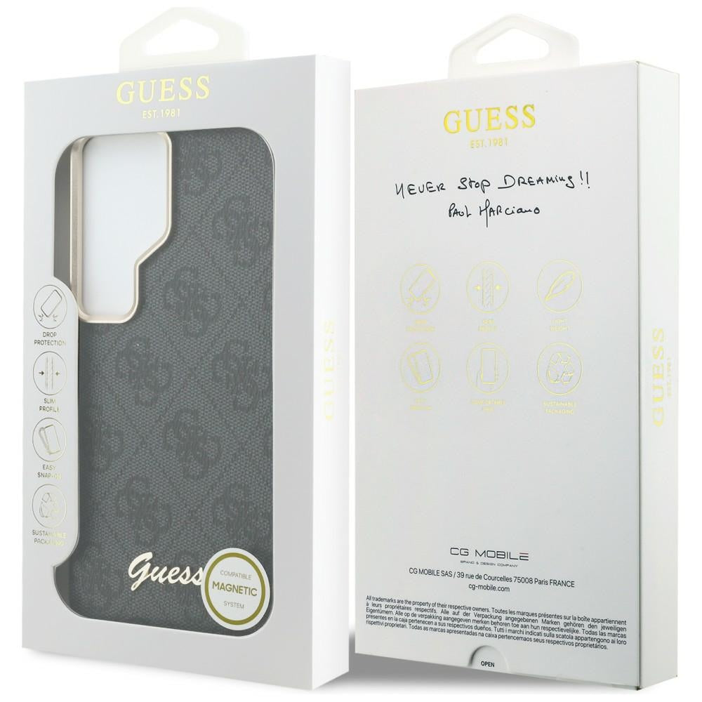MagSafe Hülle für Samsung Galaxy S26 Ultra S948, Guess, 4G Script Logo, Schwarz