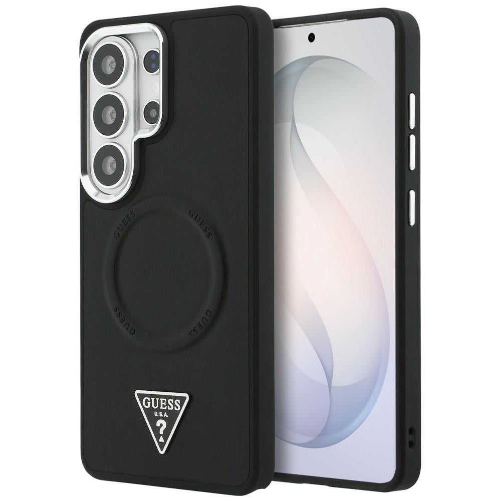 Coque MagSafe pour Samsung Galaxy S26 Ultra S948, Guess, Logo Triangle Anneau en Relief, Noire