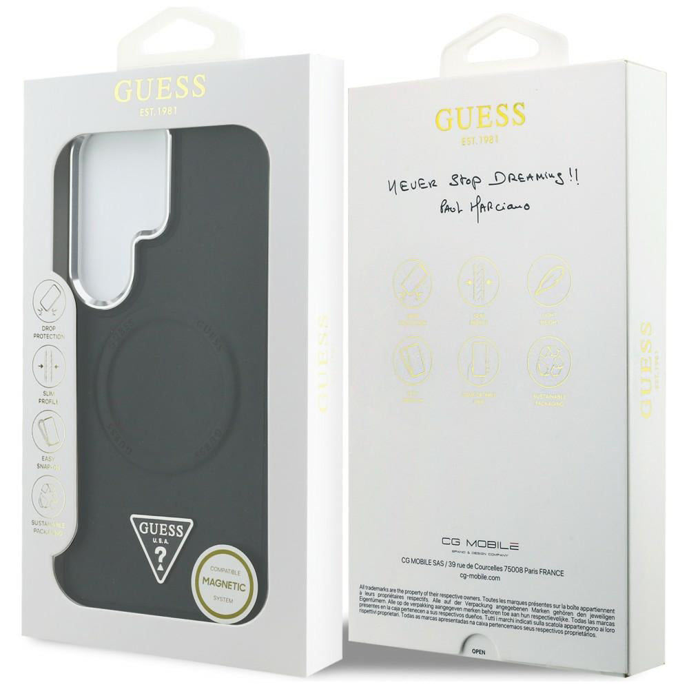 Coque MagSafe pour Samsung Galaxy S26 Ultra S948, Guess, Logo Triangle Anneau en Relief, Noire