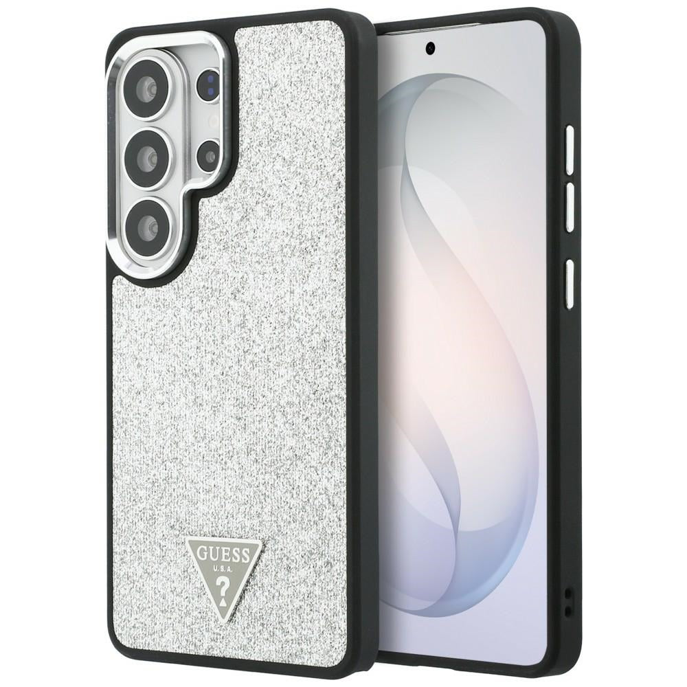 Coque MagSafe pour Samsung Galaxy S26 Ultra S948, Guess, Logo Triangle Pailleté Fixe, Argentée