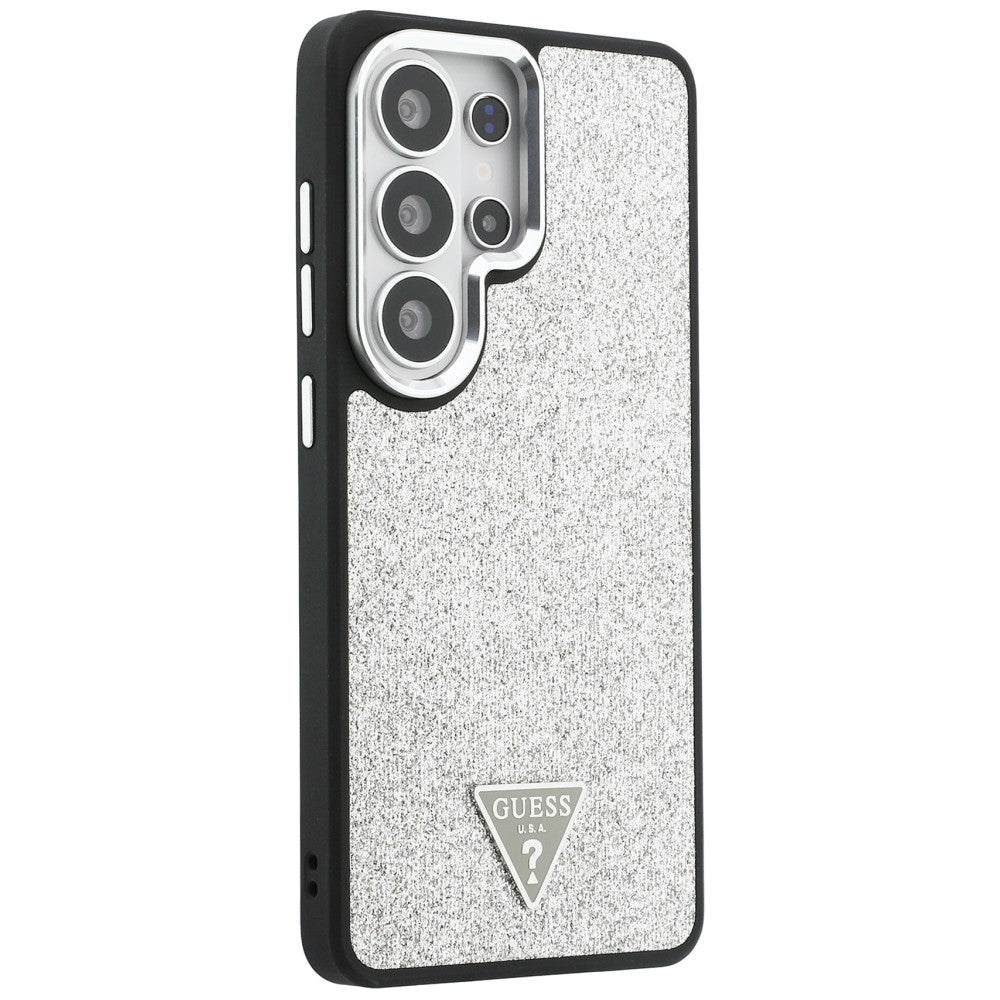 Coque MagSafe pour Samsung Galaxy S26 Ultra S948, Guess, Logo Triangle Pailleté Fixe, Argentée
