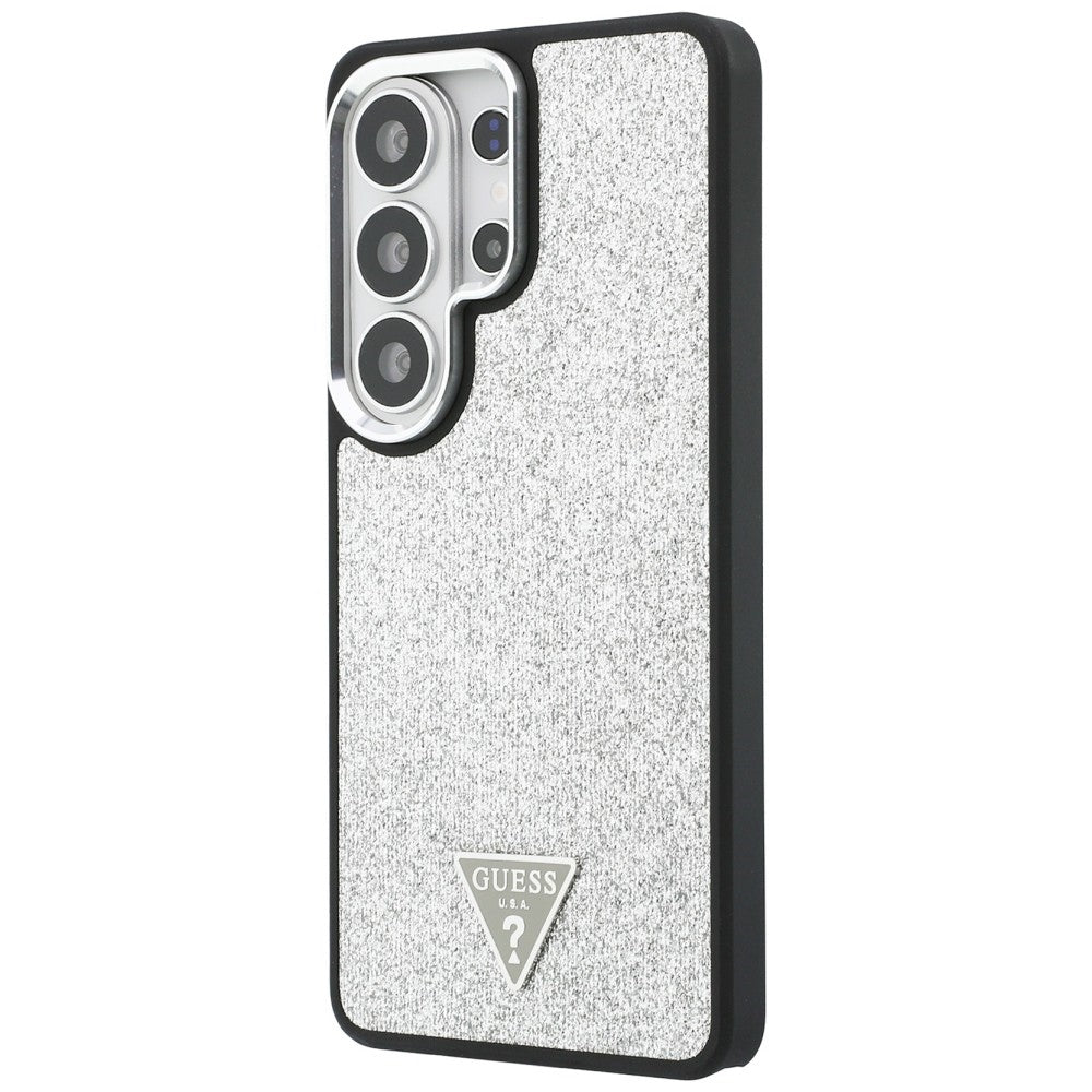 Coque MagSafe pour Samsung Galaxy S26 Ultra S948, Guess, Logo Triangle Pailleté Fixe, Argentée