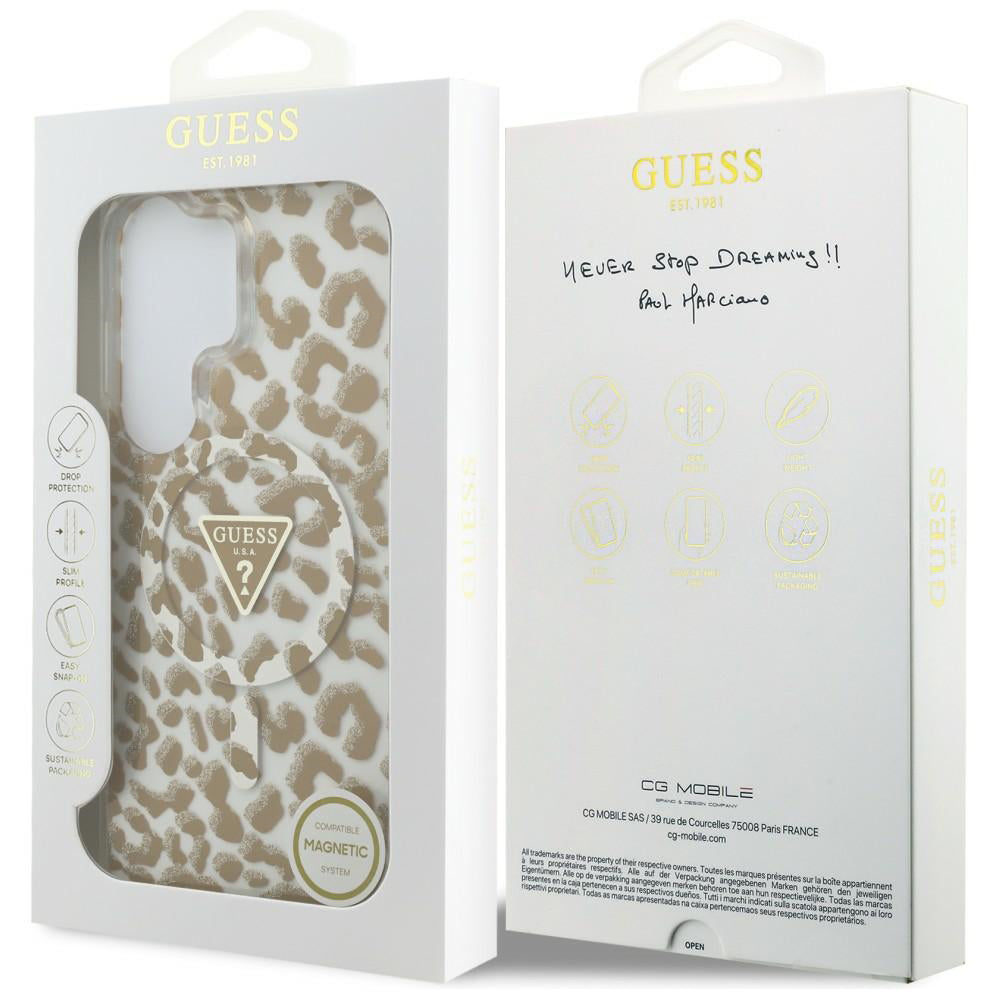 Housse MagSafe pour Samsung Galaxy S26 Ultra S948, Guess, Motif Léopard IML, Marron