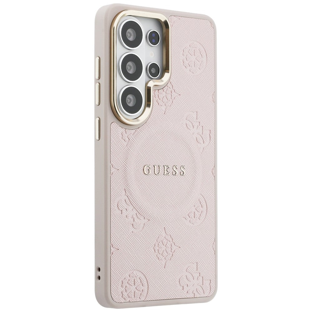 Coque MagSafe pour Samsung Galaxy S26 Ultra S948, Guess, Saffiano Peony Embossed Ring, Rose