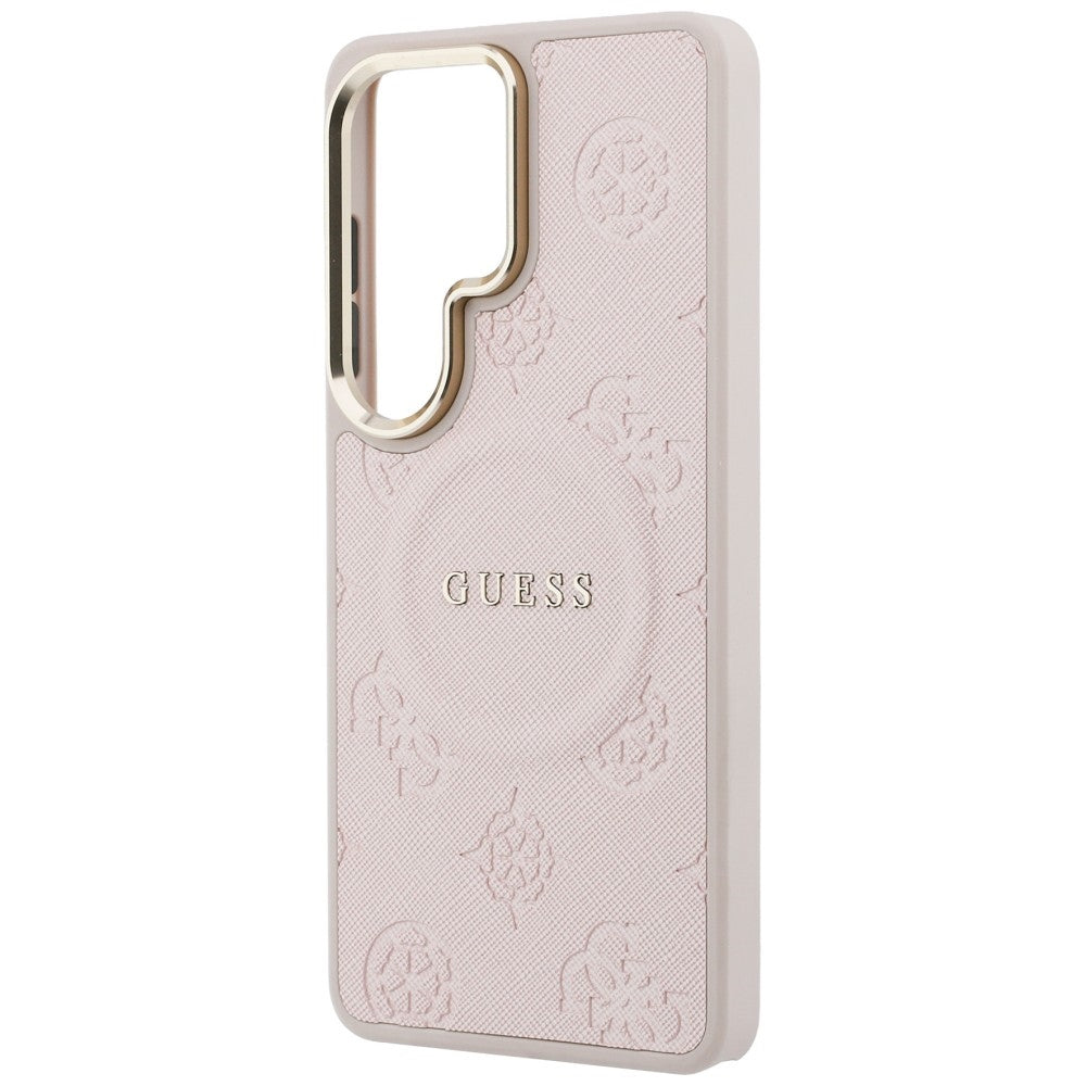 Coque MagSafe pour Samsung Galaxy S26 Ultra S948, Guess, Saffiano Peony Embossed Ring, Rose