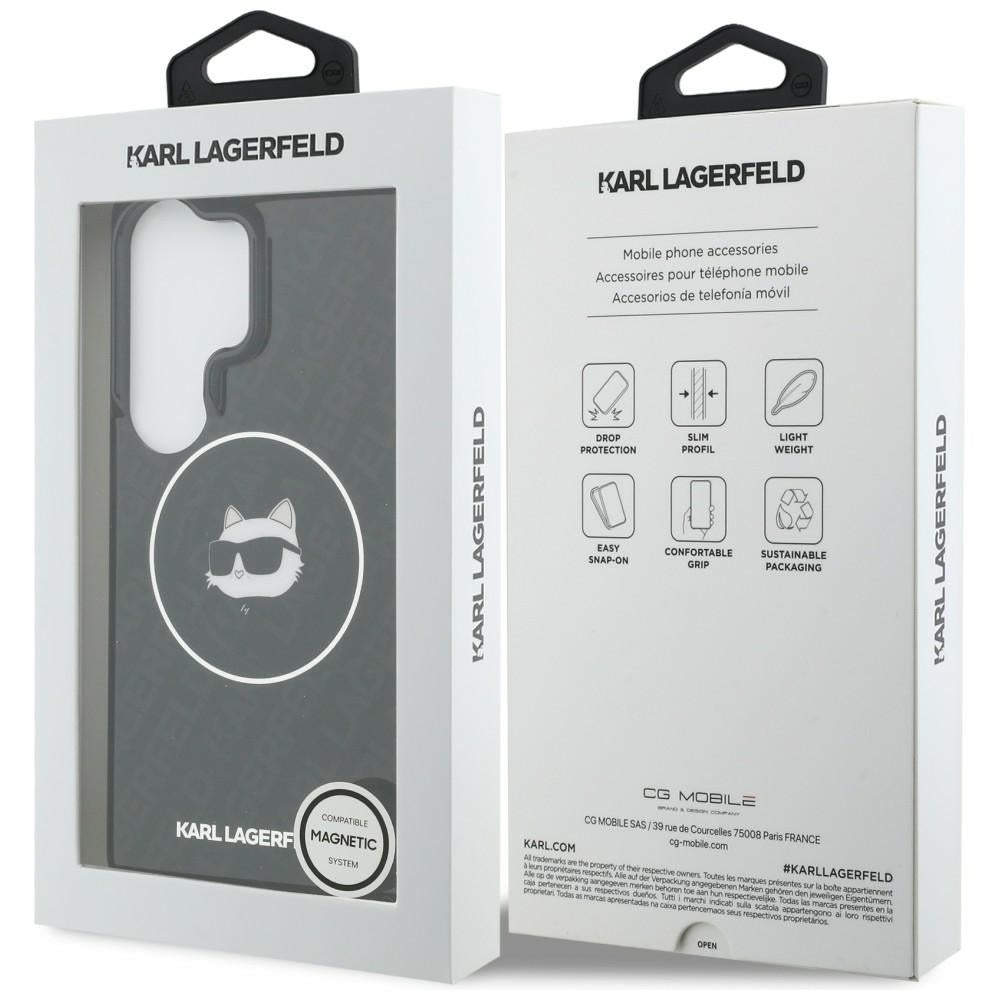 Housse MagSafe pour Samsung Galaxy S26 Ultra S948, Karl Lagerfeld, IML Choupette Head on KL Repeated Logo, Noire