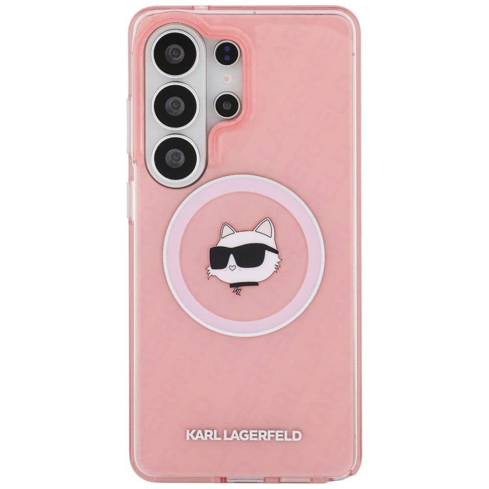 Étui MagSafe pour Samsung Galaxy S26 Ultra S948, Karl Lagerfeld, IML Choupette Head on KL Repeated Logo, Rose