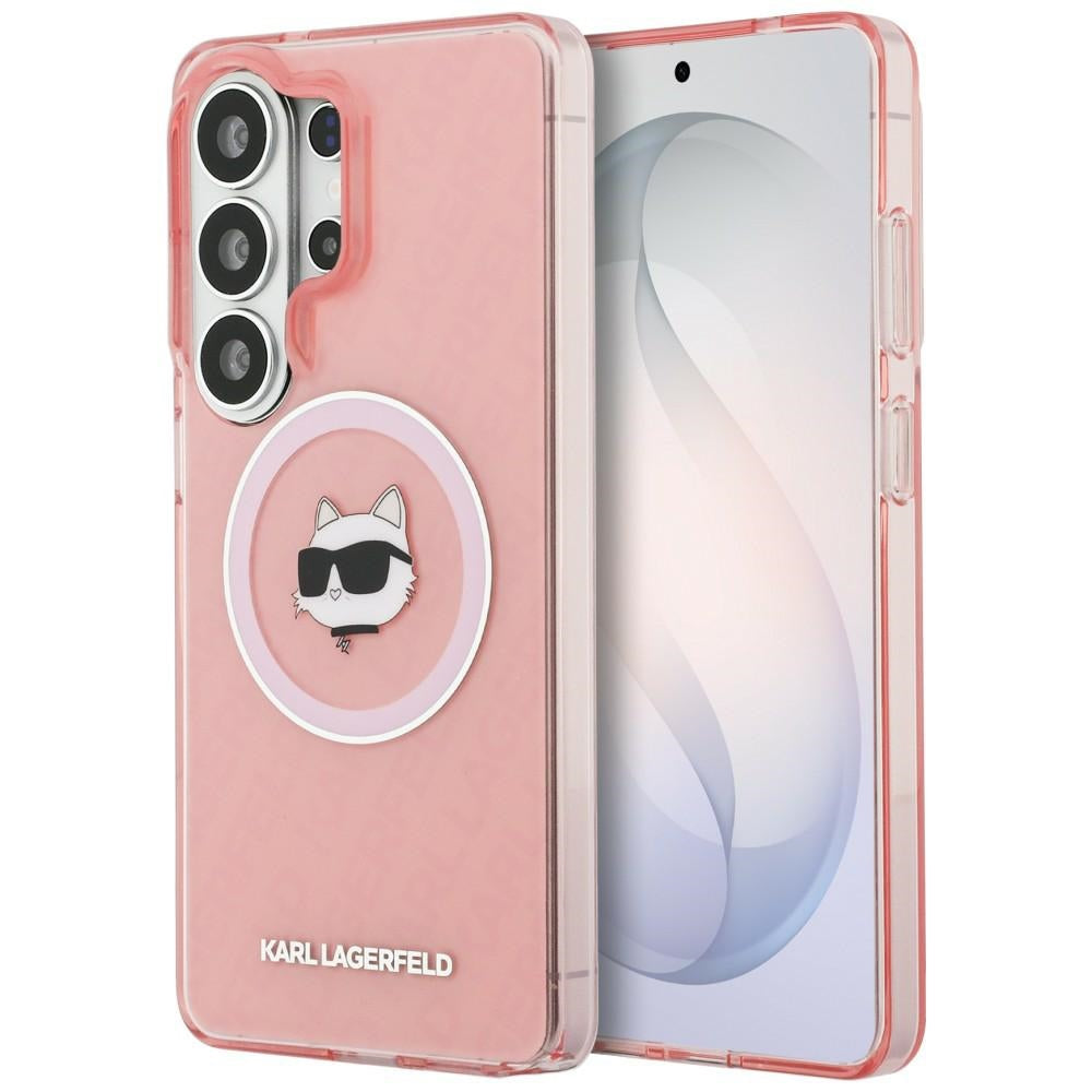 Étui MagSafe pour Samsung Galaxy S26 Ultra S948, Karl Lagerfeld, IML Choupette Head on KL Repeated Logo, Rose